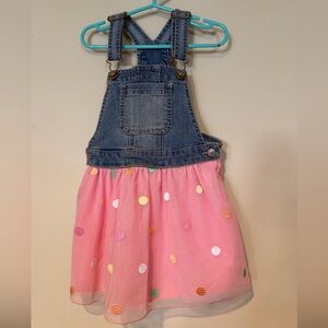 wonder nation Denim Bib Dress with Pink Tulle Skirt